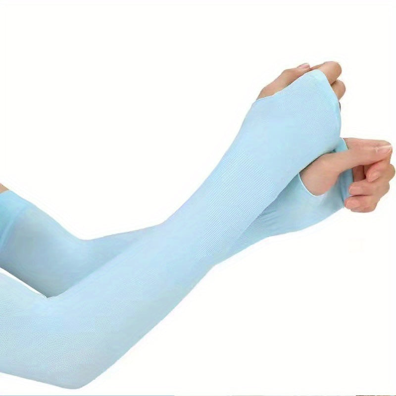 1 Pair Sunscreen Long Ice Sleeve Solid Spring Summer UV Protection Arm Sleeves