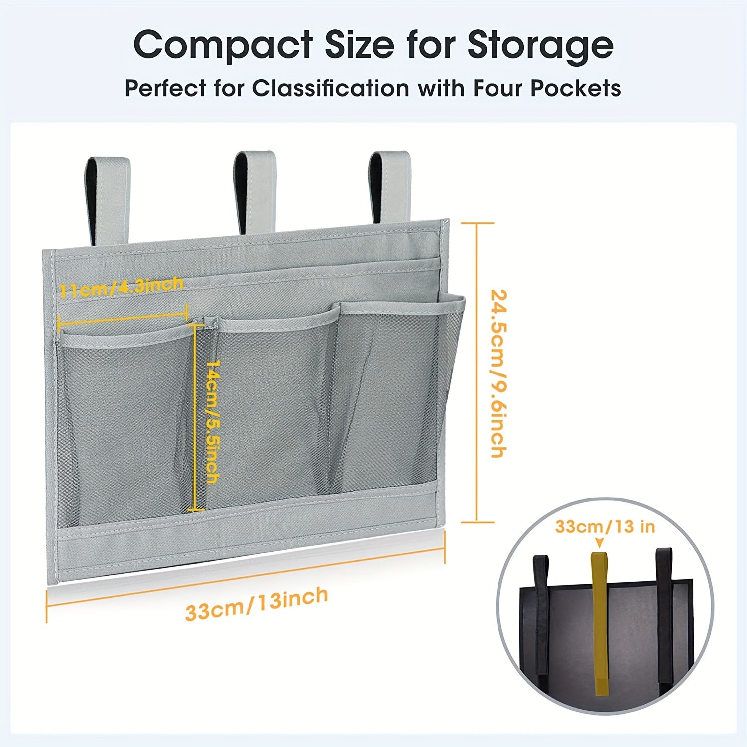 Gray Bedside Caddy for Beds and Dorms