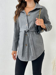 Solid Button Front Coat Collared Long Sleeve Outerwear Women's Clothing