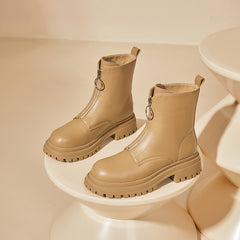 DAPHNE PU Leather Zipper Combat Boots Thick Soled Platform