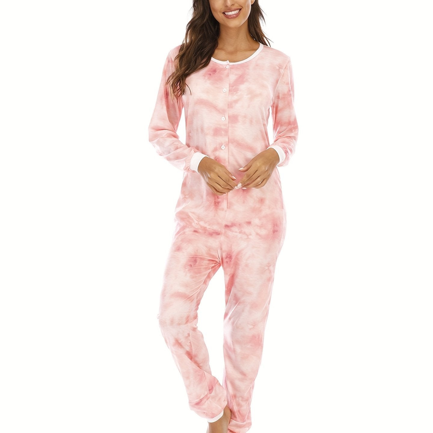 Cartoon Print Pajama Jumpsuit Long Sleeve Pajama Women's Lingerie