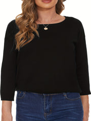 Casual Sweater Women's Plus Solid Long Sleeve Round Neck Knit Top
