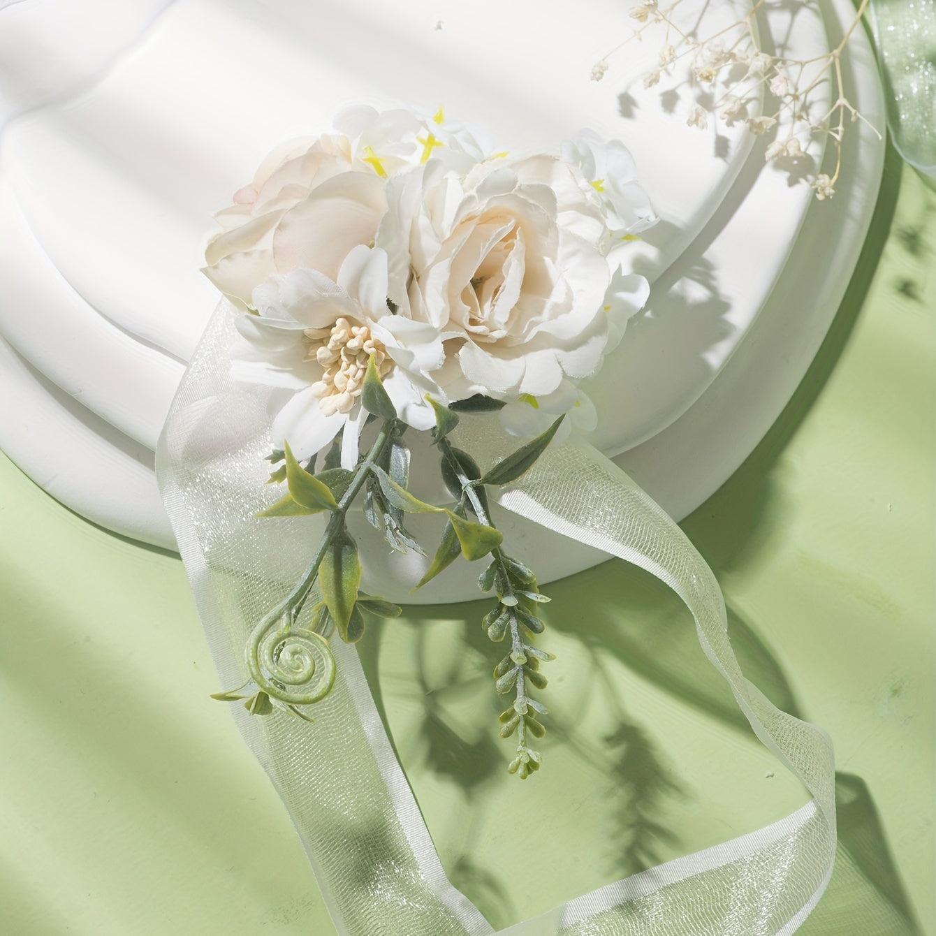 Polyester Beige Strap Wrist Flower For Women Bride Girls