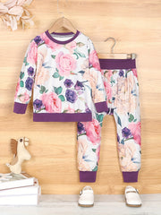 Autumn Vintage Flower Print Set Long Sleeve Sweatshirt Pants For Baby Girls