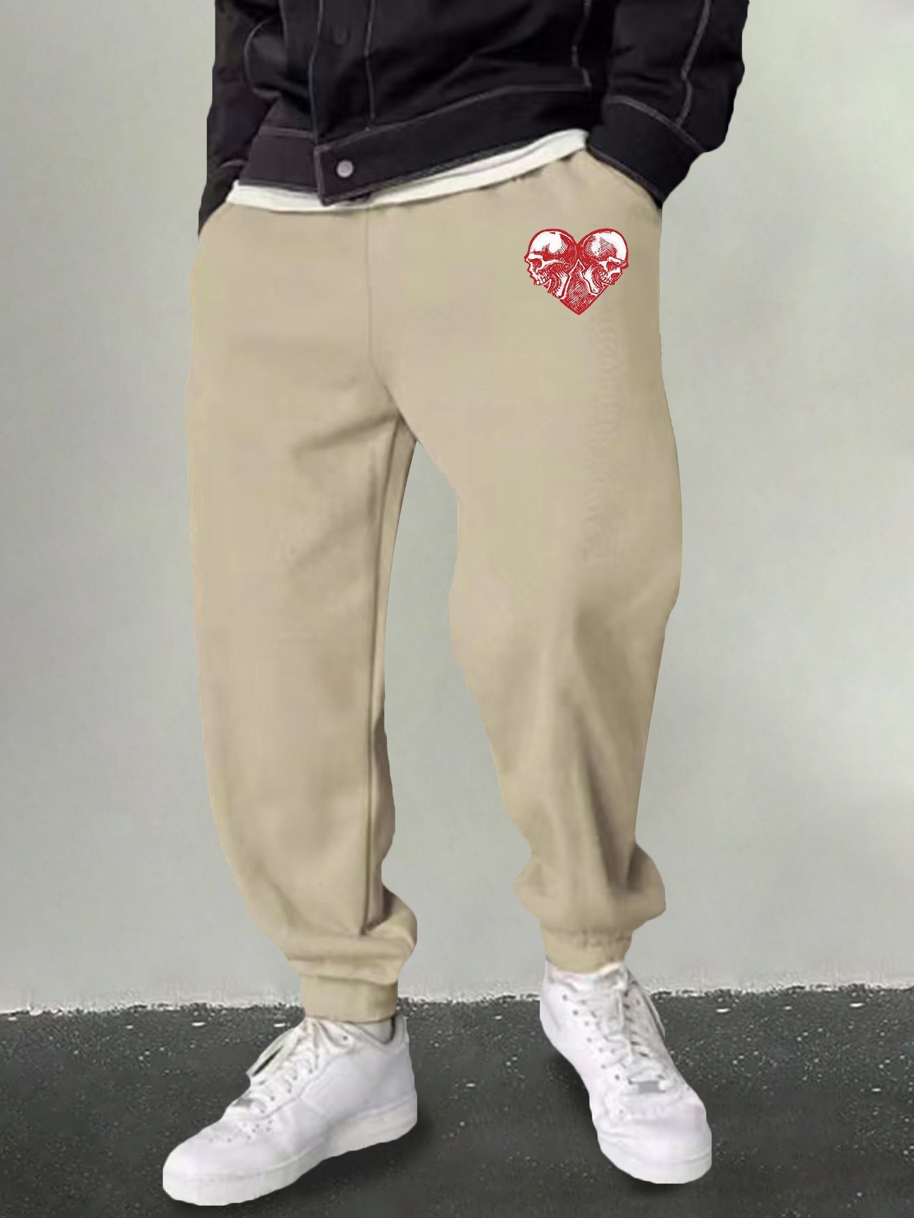 Men's Heart & Skull Graphic Sweatpants Casual Slightly Stretch Joggers