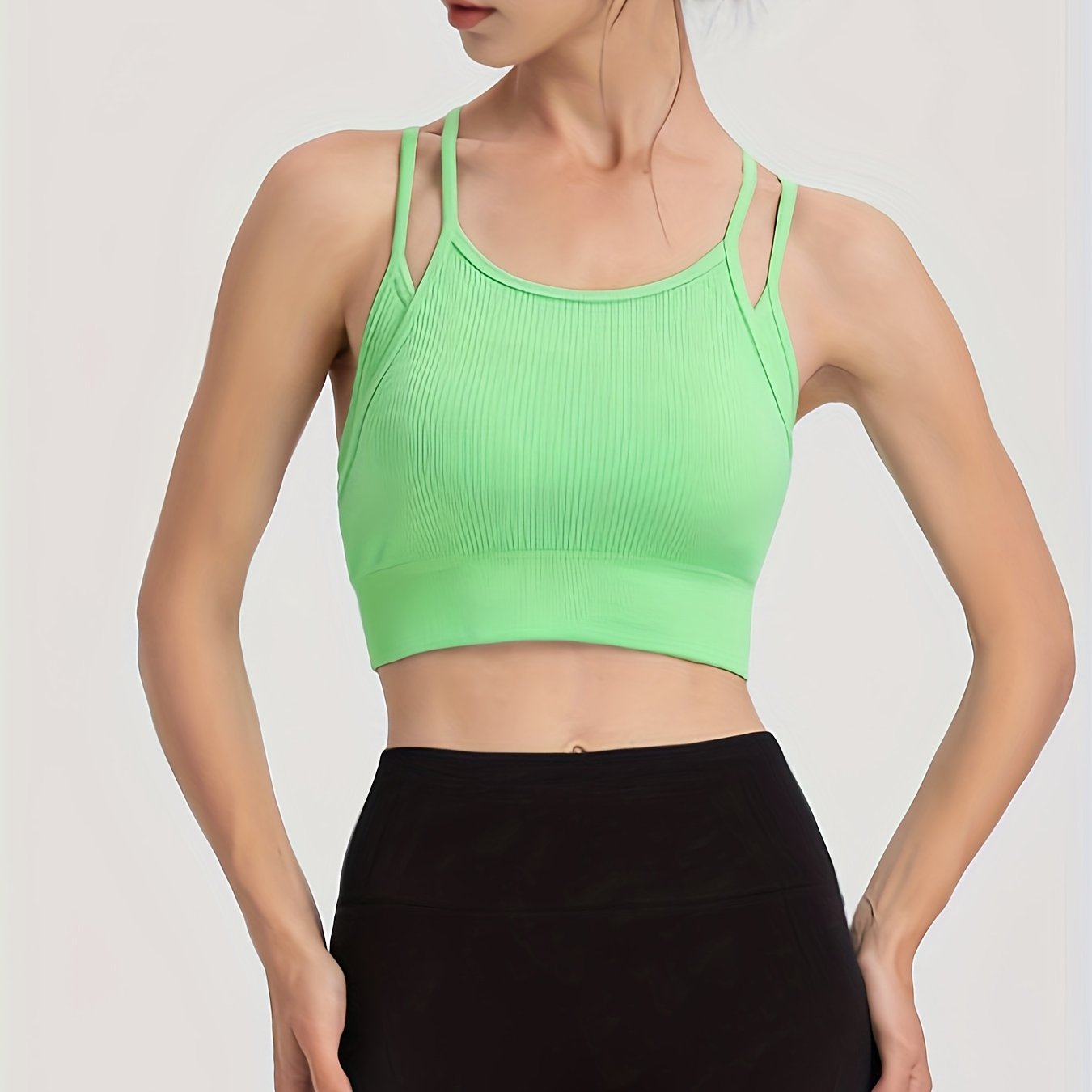 Spaghetti Strap Sports Bra Beauty Back Fitness Workout Running Crop Top