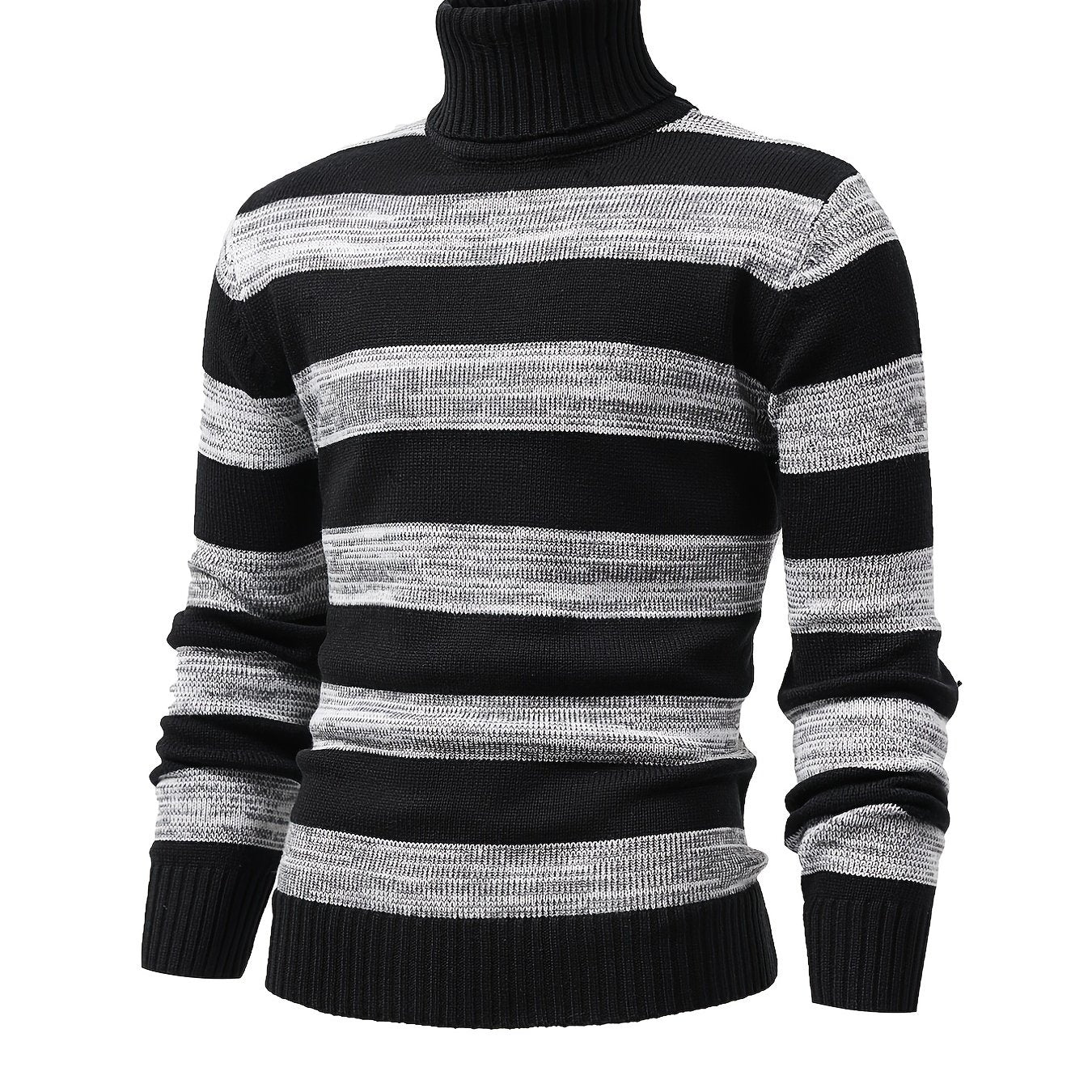 Men's Turtle Neck Knit Sweater Warm Striped Pullover for Fall Winter
