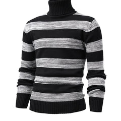 Men's Turtle Neck Knit Sweater Warm Striped Pullover for Fall Winter