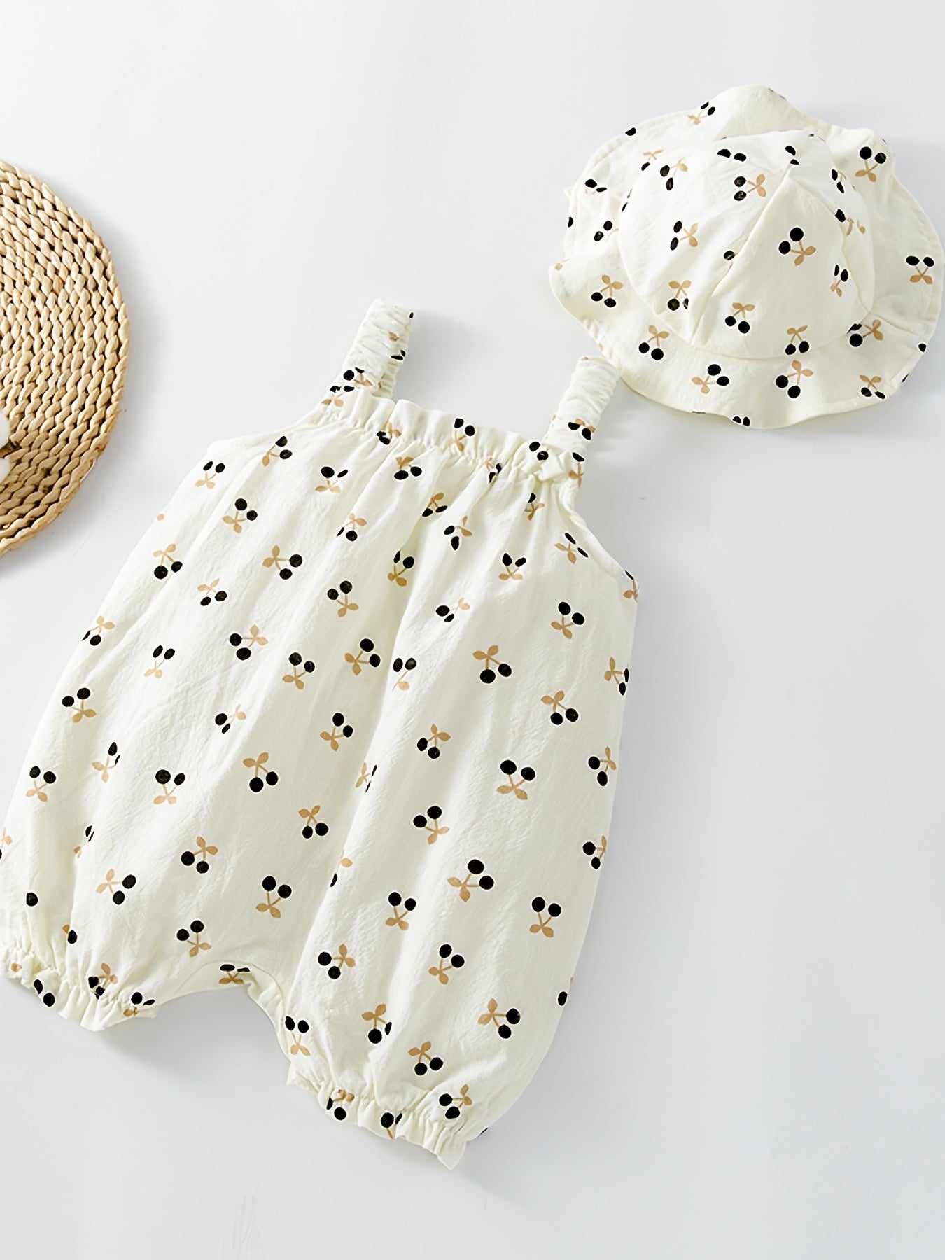 Baby Girls Star Print Suspender Pants & Hat Set