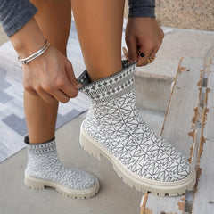 Women's Print Medium Tube Boots Comfortable Non slip Outdoor Boots