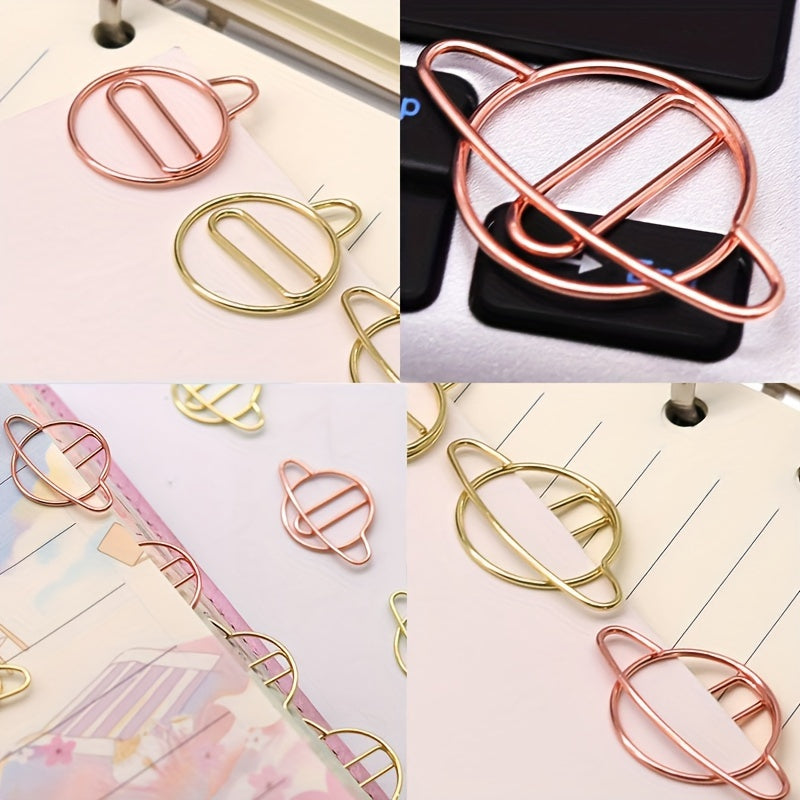 10pcs Planet Creative Paper Clip Golden Metal Paper Clip Rose Golden