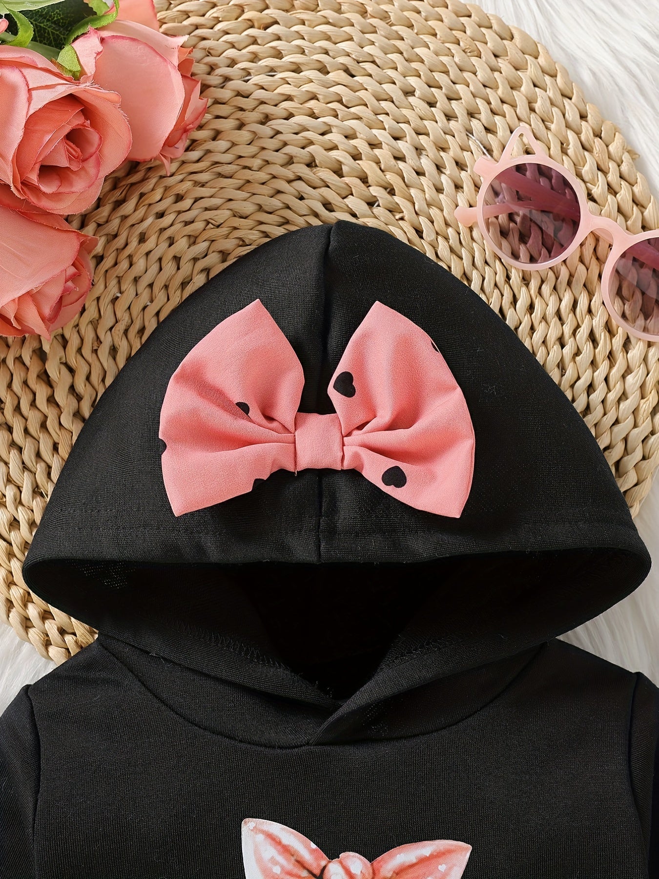 Baby Girls Kitty 3D Print Bow Hooded Sweatshirt Kids Stylish Hoodie