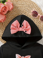 Baby Girls Kitty 3D Print Bow Hooded Sweatshirt Kids Stylish Hoodie