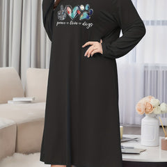 Heart & Dog Paw Graphic Long Sleeve Lounge Dress