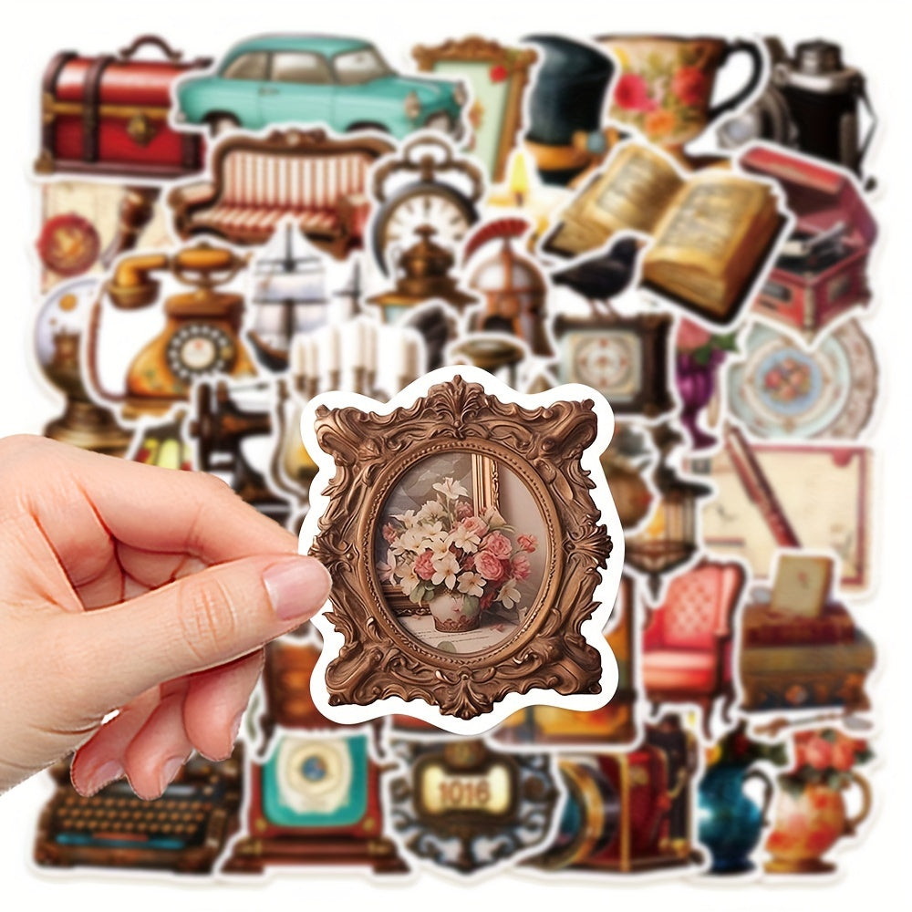 50pcs Retro Object Series Stickers - DIY Waterproof Handbook Sticker Packs