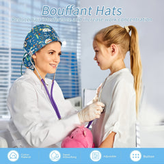 Adjustable Nurse Cap with Button Sweatband Cotton Working Cap