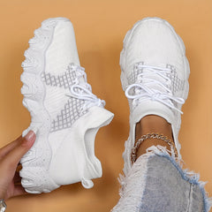 Women's Lightweight Woven Sneakers Breathable Lace Up Running Shoes