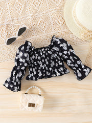 Baby Girls Boho Floral Embroidered Mesh Puff Sleeve Crop Top
