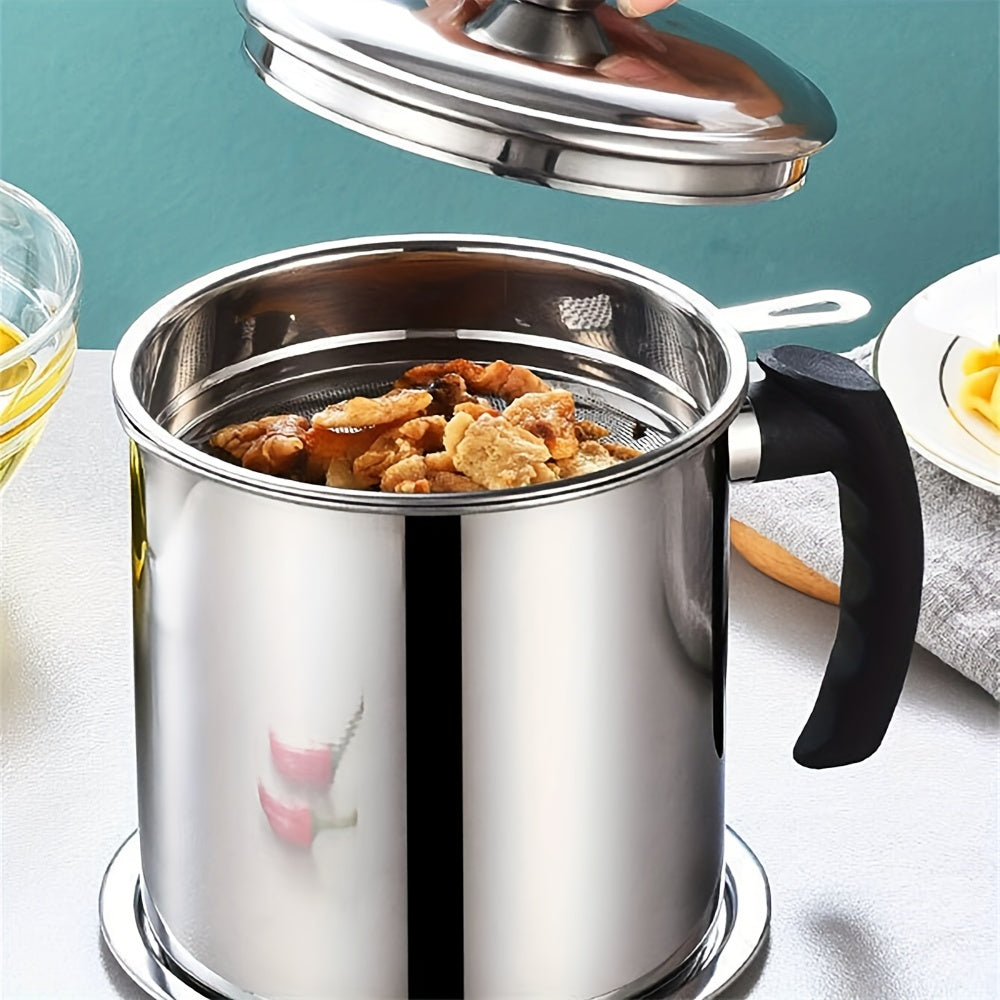 1pc Stainless Steel Filter Pot with Lid and Handle