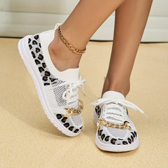 Leopard Print Mesh Walking Shoes Lightweight Outdoor Sneakers