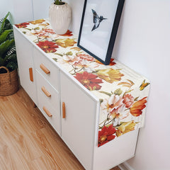 Retro Poppy Flower Painting Art Linen Table Runner Heat Resistant Washable