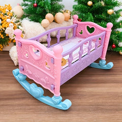 Girls' Dollhouse Bedroom Bed Macaron Rocking Chair Baby Crib Toy