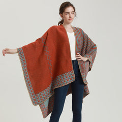 Houndstooth Jacquard Shawl Cashmere Poncho Cape
