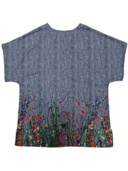 Casual T shirt Women's Plus Border Floral Print Short Sleeve