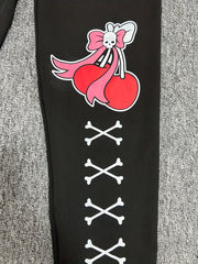 Cherry & Skull Print Skinny Leggings Casual Stretchy Leggings