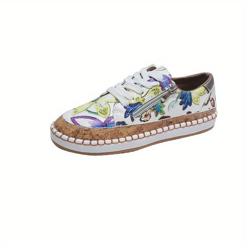 Women's Side Zipper Flat Shoes Lightweight Lace Up Outdoor Shoes