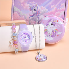 4pcs Unicorn Theme Girls' Watch Set Quartz Non Waterproof