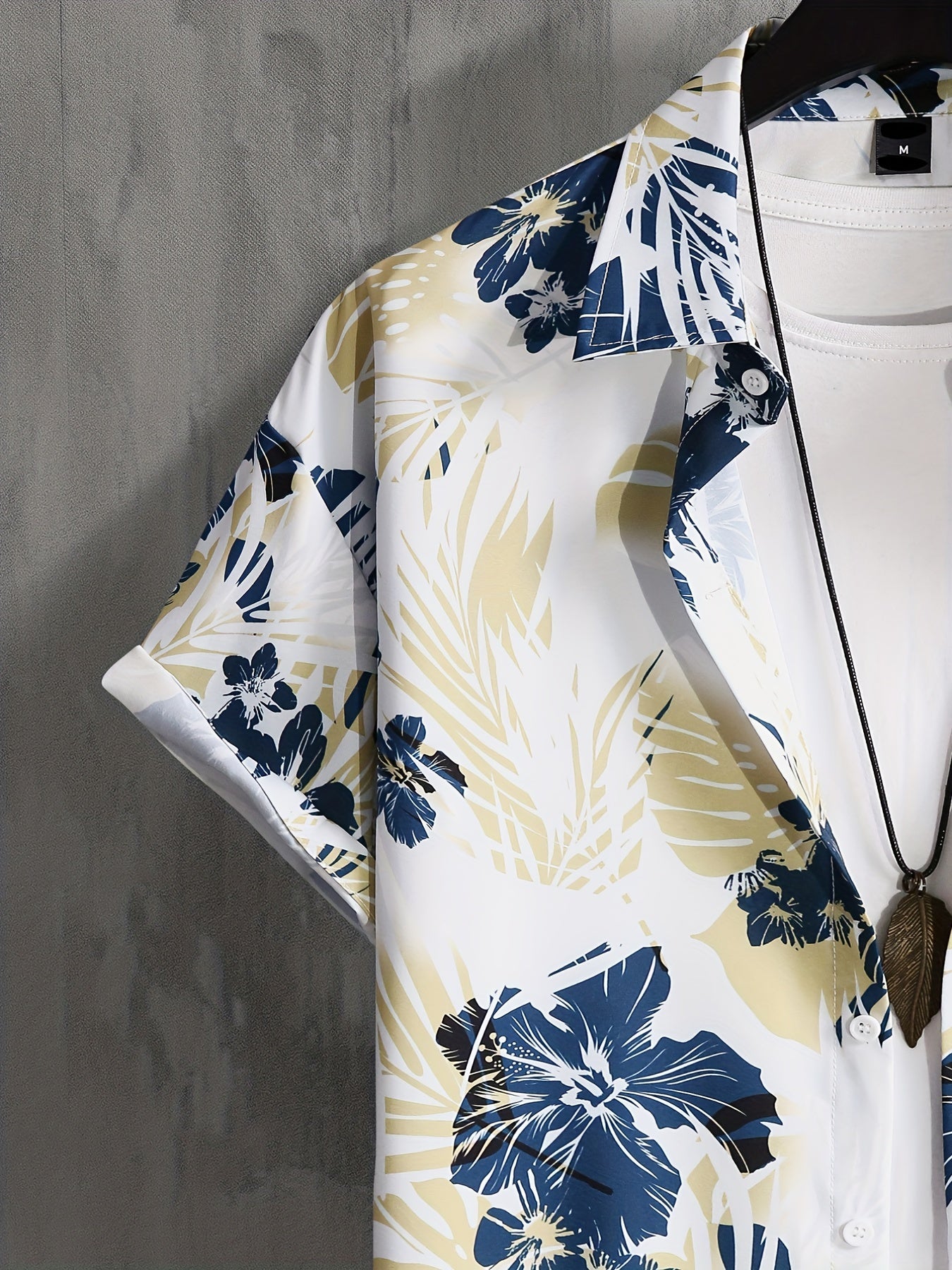Men's Floral & Leaf Print Camp Collar Hawaiian Shirt
