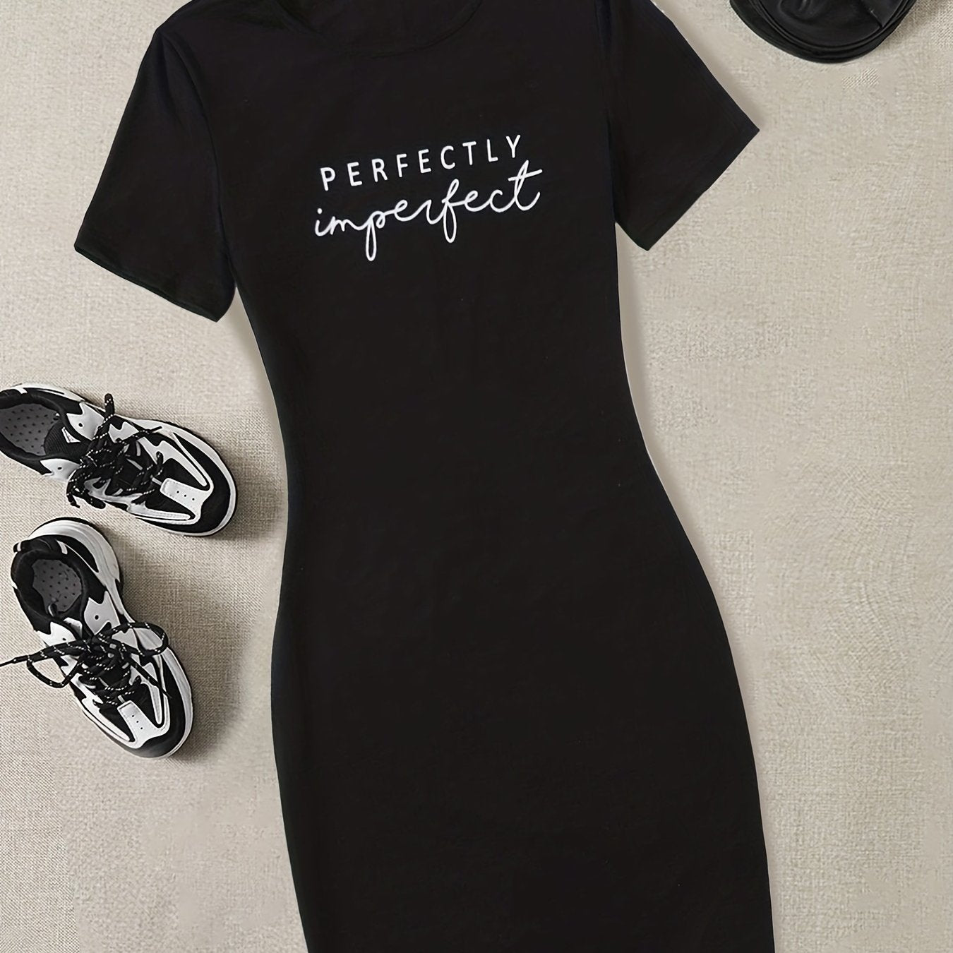 Women's Casual Letter Print Short Sleeve Stretch Slim Fit Dress