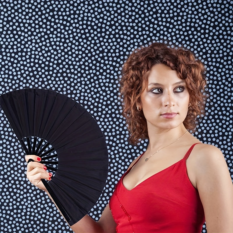 Vintage Nylon Cloth Folding Hand Fan for Men and Women