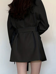 Lapel Neck Tie Waist Blazer Long Sleeve Blazer For Office & Work