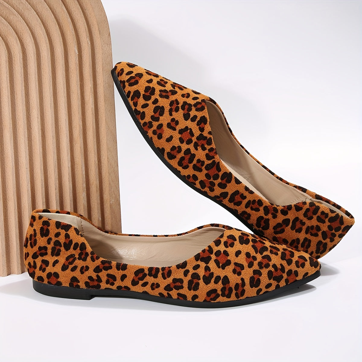 Leopard Print Flat Shoes Pointed Toe Slip On Ballet Flats