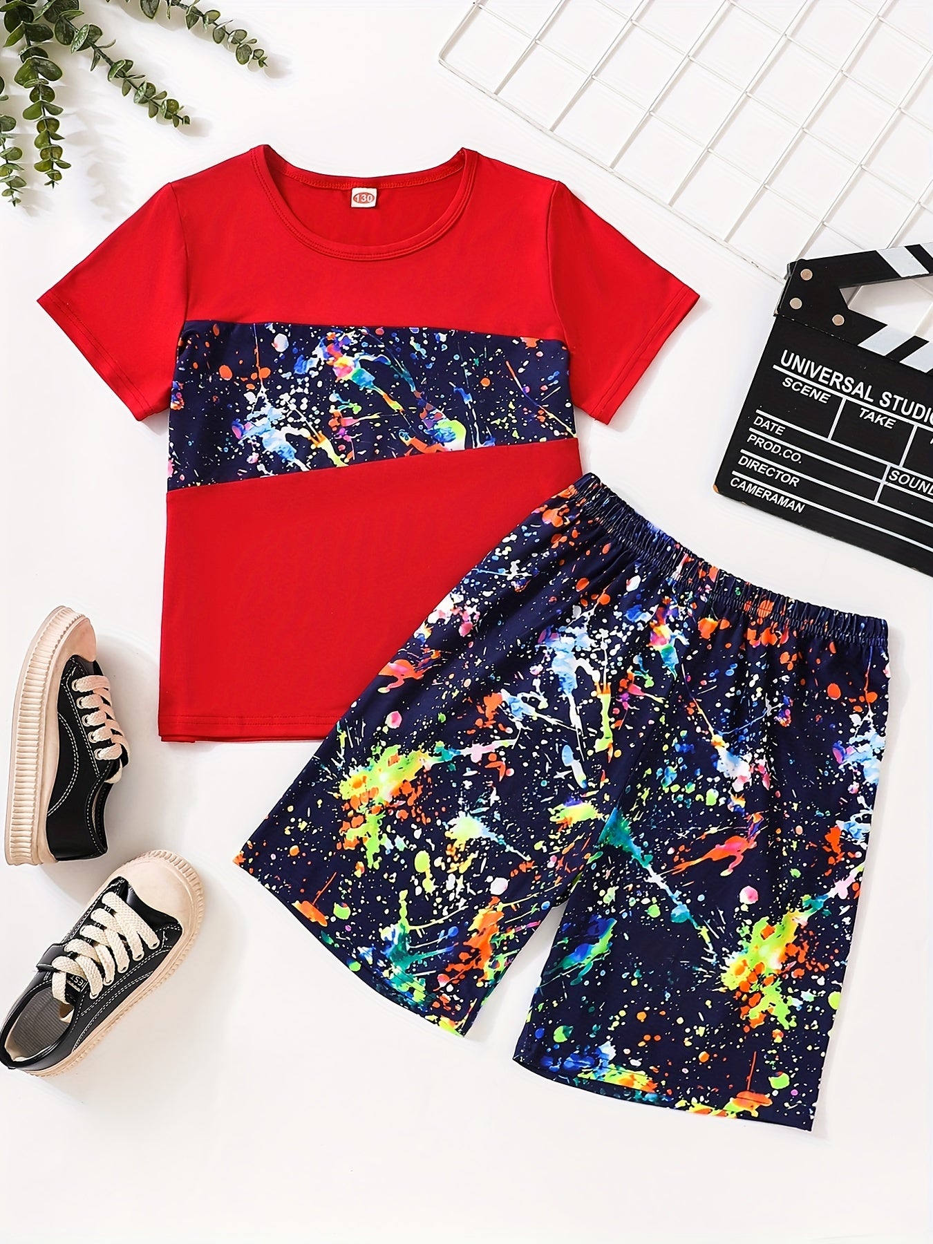 Boys Graffiti Print T-shirt & Shorts Set - Summer Casual