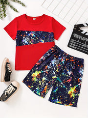 Boys Graffiti Print T-shirt & Shorts Set - Summer Casual
