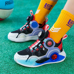 High Top Skate Shoes for Boys with Rotating Buckle - Non Slip Sneakers for Kids