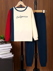 California Boy's 2pcs Block Sweatshirt & Sweatpants Set for Spring/Fall