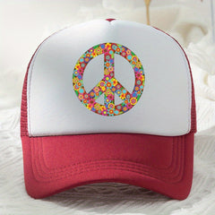Peace Sign Print Baseball Cap Breathable Trucker Hat Adjustable Sun Hats
