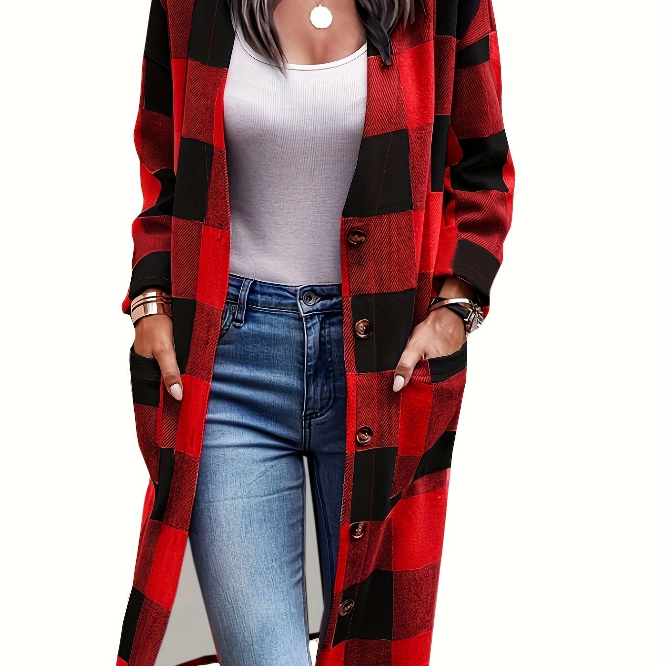 Gingham Print Long Sleeve Cardigan