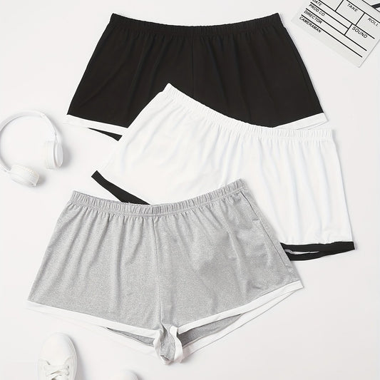 3 Pack Plus Size Colorblock Wide Leg Pajama Shorts Set
