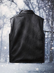 Men's Warm Fleece PU Leather Vest for Fall Winter