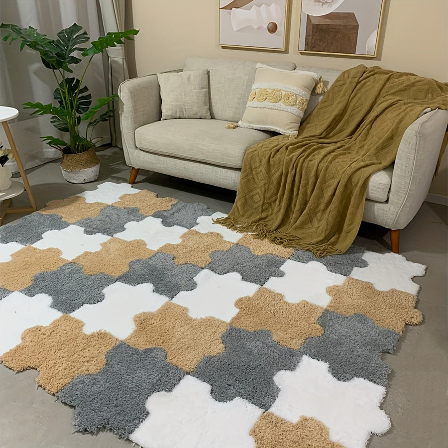 Thick Plush Shag Puzzle Floor Mat Bay Window Carpet Anti Slip Washable