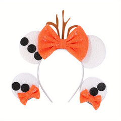 4pcs Mouse Ear Shaped Headband Hair Clips Set for Holiday Party Girls