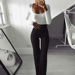 High Waist Yoga Long Pants Slim Flared Legs Activewear