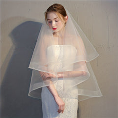 Wedding Head Veil Double Layer Mesh Veil Bridal Veil With Ribbon Edge