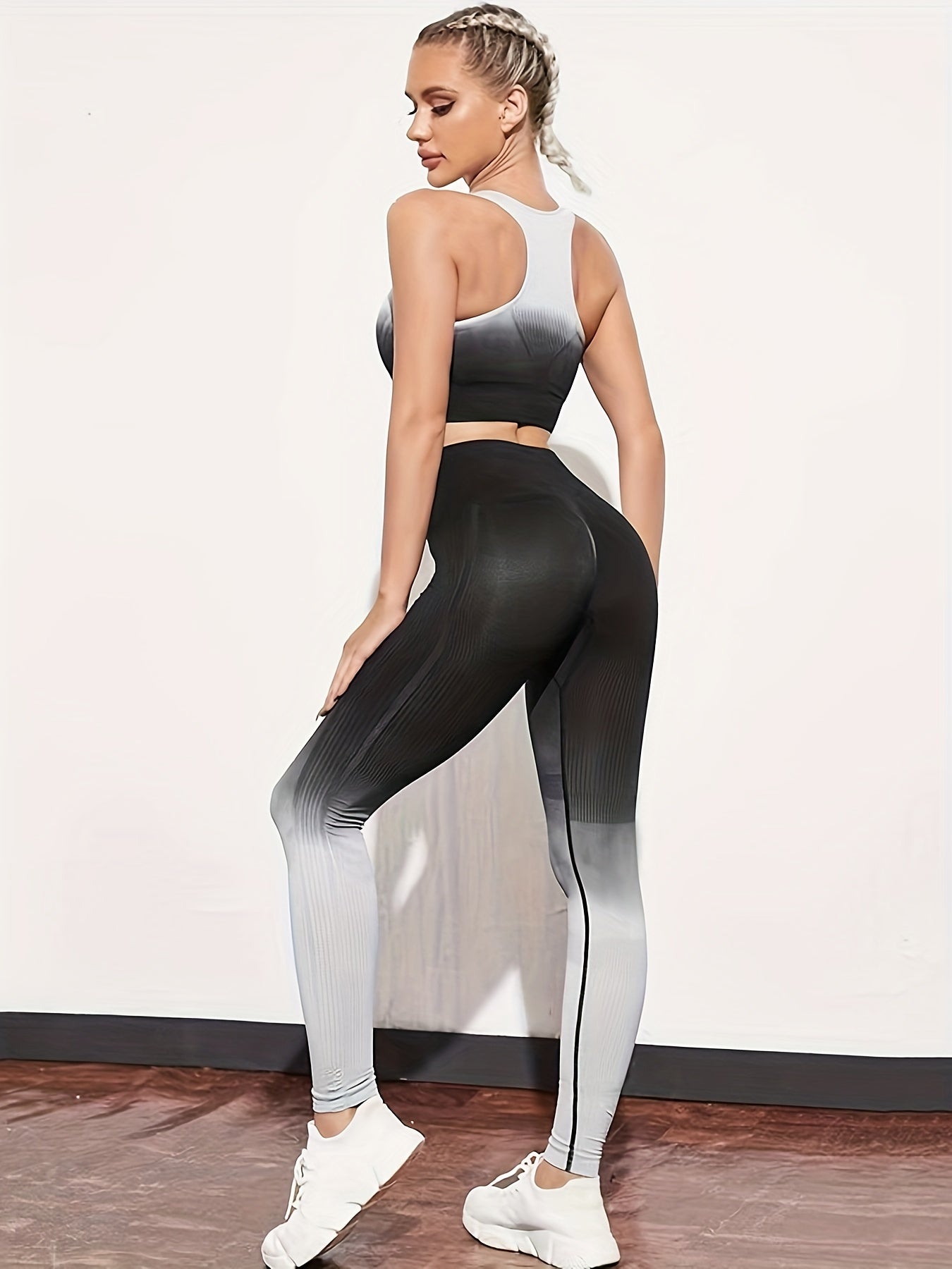2pcs Ombre Yoga Sports Bra & Leggings Set High Elastic Seamless Activewear