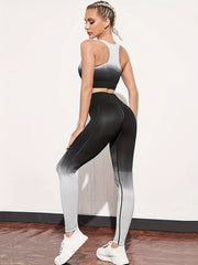 2pcs Ombre Yoga Sports Bra & Leggings Set High Elastic Seamless Activewear